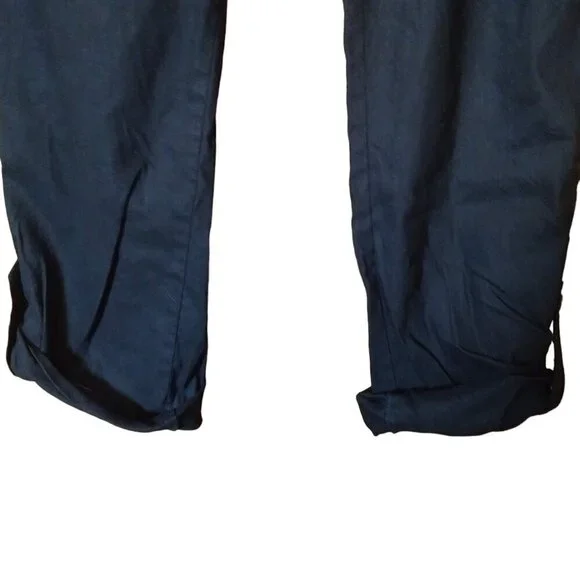 Studio M Women's Size 6 Black Casual Roll Tab Leg Linen Blend Pants New - Picture 3 of 5